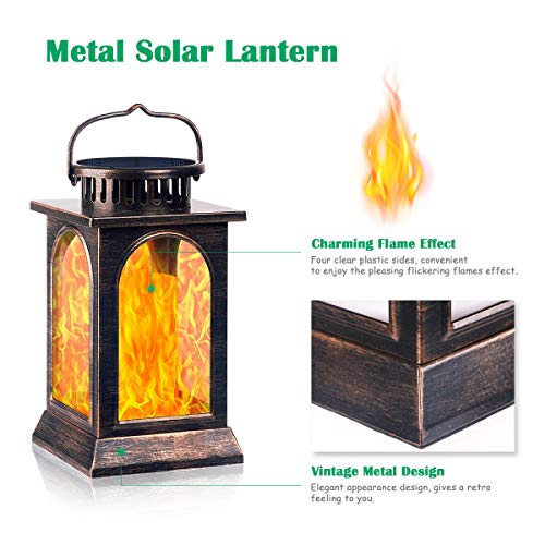 Flickering Flame Solar Lights Outdoor Metal Hanging Lantern (2 Count)