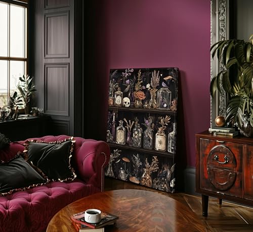 Gothic Witchy Canvas Wall Art Apothecary and Potion Bottles Picture Wall Decor Dark Academia Decor Witch Poster Tarot Aesthetic Painting Print Artwork for Living Room Bedroom Witchcraft Home Decor