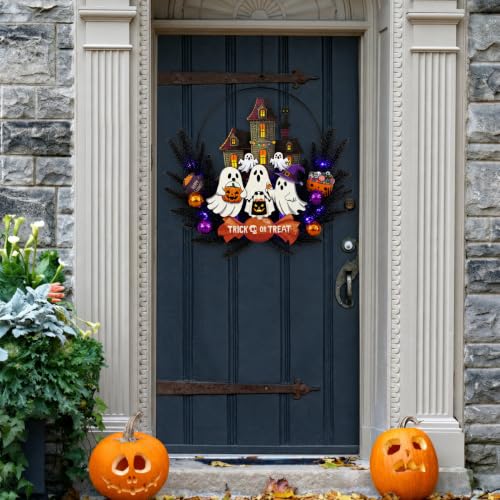 Pre Lit Halloween Wreath for Front Door