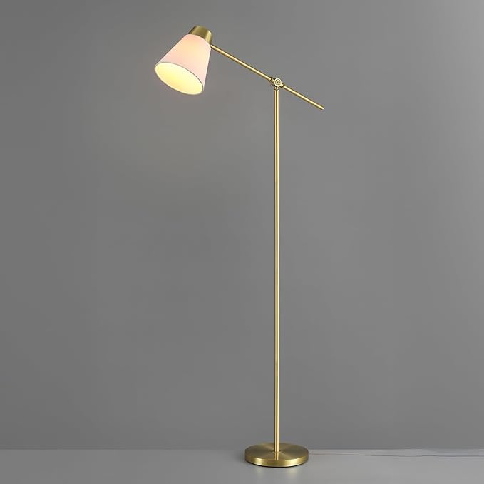 69" Floor Lamp, Swing Arm, Matte Brass Plated, On/Off Rotary Switch on Socket