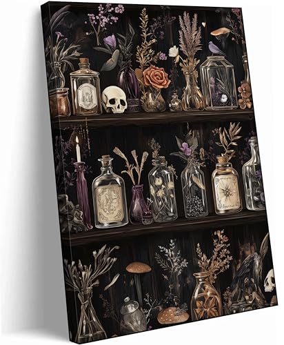 Gothic Witchy Canvas Wall Art Apothecary and Potion Bottles Picture Wall Decor Dark Academia Decor Witch Poster Tarot Aesthetic Painting Print Artwork for Living Room Bedroom Witchcraft Home Decor