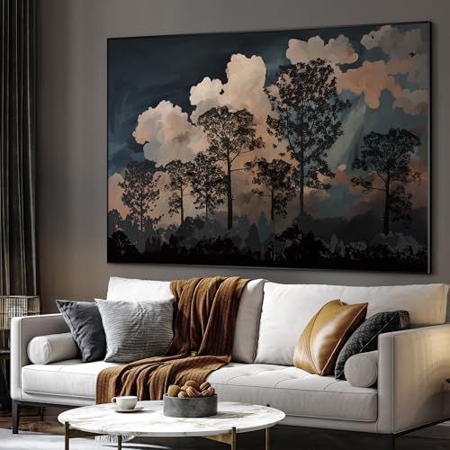 36"x46" Extra Large Framed Wall Art Silhouetted Trees at Dusk