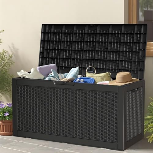 100 Gallon Outdoor Storage Box Waterproof Lockable Deck Box for Patio Black (426.8106 Ounce)