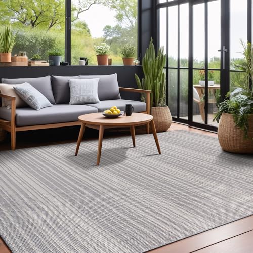 Stripe Outdoor Rug 6x9 Washable Outside Carpet for Indoor Patio Porch Waterproof Easy Cleaning Non Shedding Area Rugs Gray 6 x 9