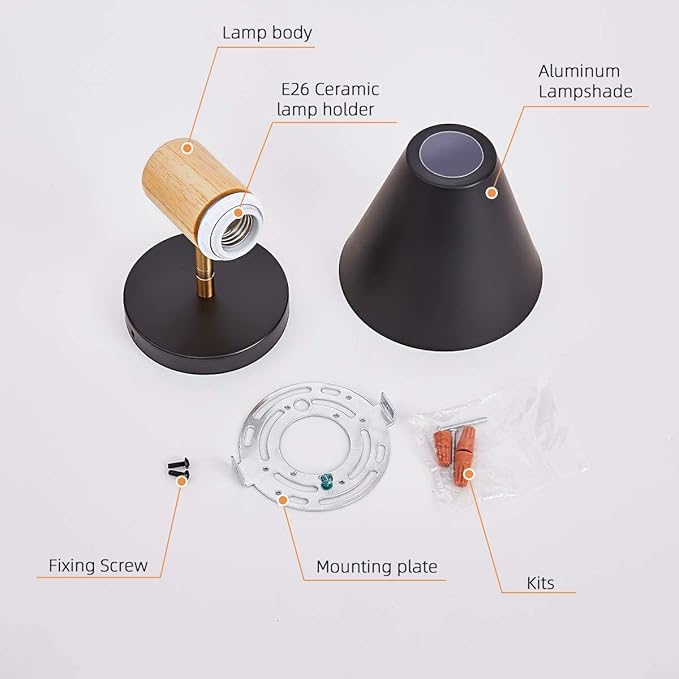 ClanKin Wall Sconces, Modern Nordic Design, 2 Pack-Black, Rotateable,