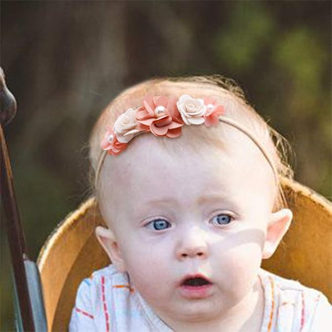 Baby Girl Nylon Headbands Flower Hair Bows Accessories-Elastic Hair Band Crown Handmade FLoral Wraps Birthday Gifts for Girls Newborn Infant Toddler 3Pcs