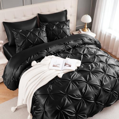 Satin Queen Comforter Set Black