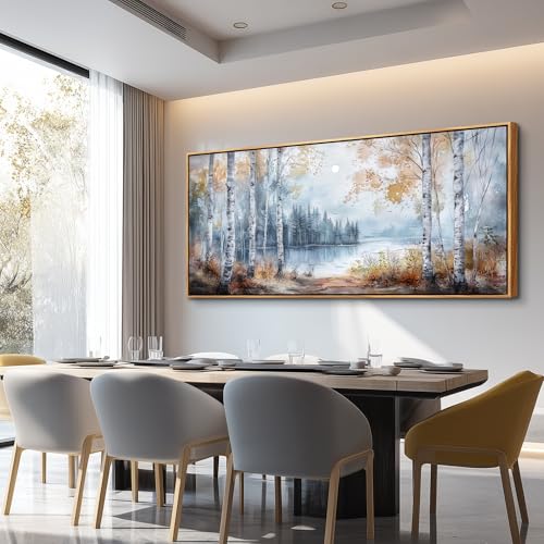 Trees Forest Landscape Painting Wall Art For Living Room Large Canvas Wall Decor For Bedroom Office Decorations Lake view Wall Pictures Home Decor Printing Artwork Wood Framed 32"X72"