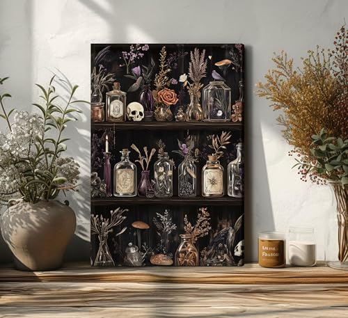 Gothic Witchy Canvas Wall Art Apothecary and Potion Bottles Picture Wall Decor Dark Academia Decor Witch Poster Tarot Aesthetic Painting Print Artwork for Living Room Bedroom Witchcraft Home Decor
