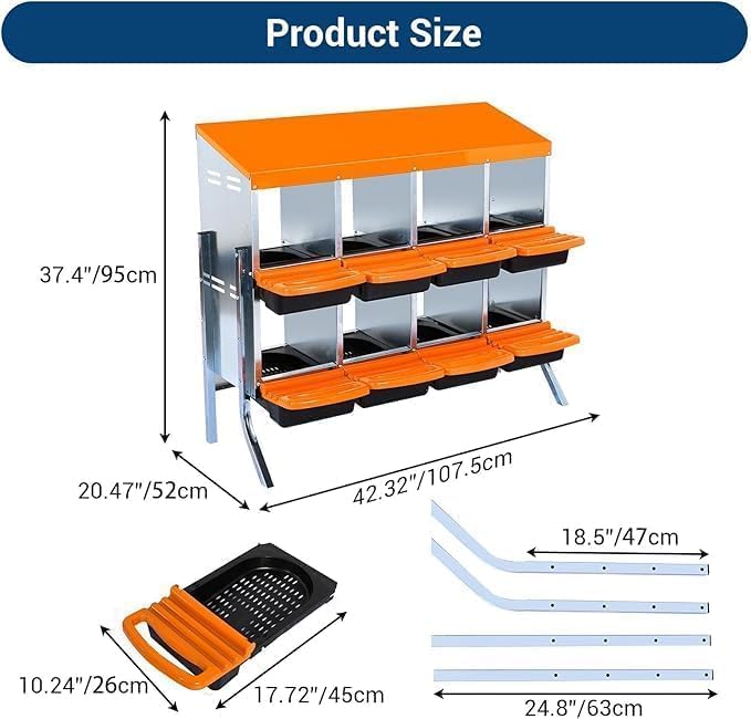 Chicken Nesting Box，8-Hole Nesting Boxes for Chicken Coop with Removable Plastic Egg Tray & Ventilation Holes, Wall Mount/Freestanding Poultry Laying Boxes for Hens, Ducks & Coops Easy Egg Collection
