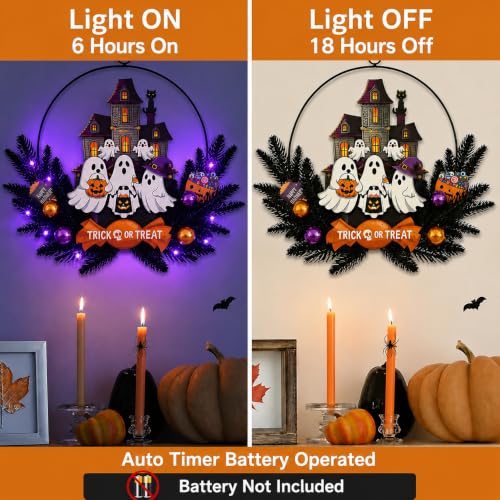 Pre Lit Halloween Wreath for Front Door