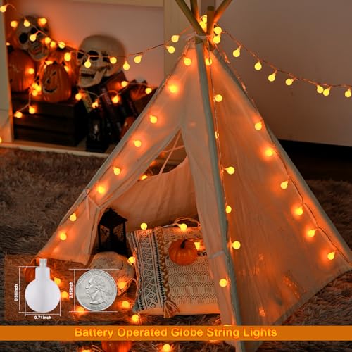100 LED Globe Orange Halloween Lights Battery Operated