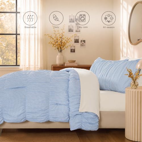 Blue Gingham Twin XL Comforter Set