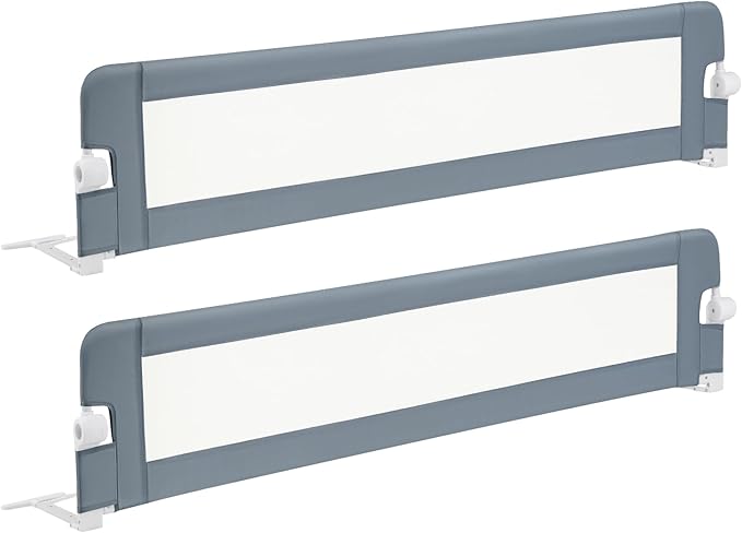 BABY JOY Double Sided Bed Rail Guard, 2 Pack, Extra Long, Swing Down for Convertible Crib, Folding Baby Safety Bedrail for Kids Twin Full Size Queen King Mattress, Rails for Toddlers (Light Gray, 71")