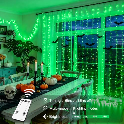 300 LED Green Curtain Lights for Halloween Decor (9.8 Foot)