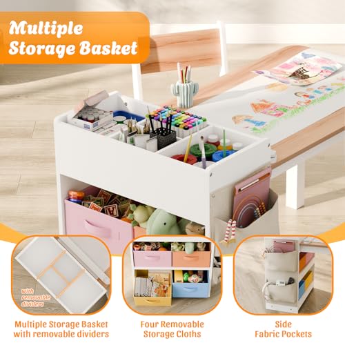 Kids Art Table and Chair Set with 2 Chair & Bins (3 Count)