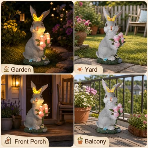 Solar Garden Rabbit Statue Outdoor Decor