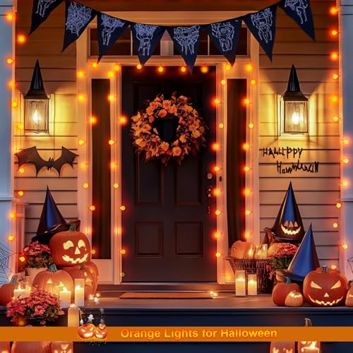 100 LED Globe Orange Halloween Lights Battery Operated