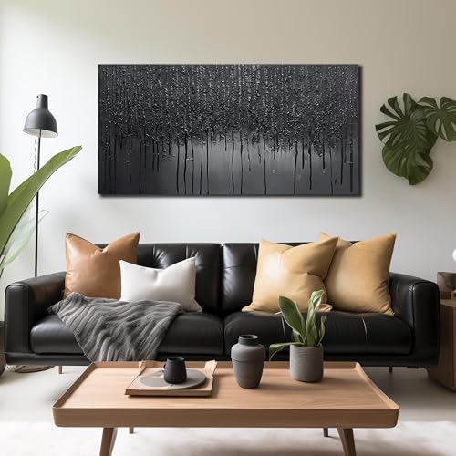 Black Hand Painted Wall Art for Office Abstract Wall Decor for Living Room Big Wall Art for Bedroom Men Size 29 x 58 Inch