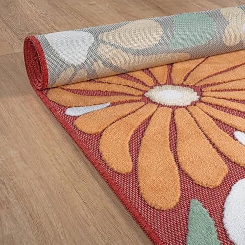 Outdoor Rug 5x7 Modern Floral Tropical Area Rugs for Outdoor and Indoor Patio Easy to Clean Non Shedding Living Room Porch Garden Washable Outside Carpet (35 Sq Ft)