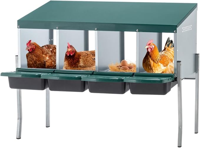 Green Chicken Nesting Box for Laying Eggs – Roll Away Poultry Nest, Durable & Easy-Clean Hen Egg Box for Coops, Secure & Comfortable (4-Hole with Legs,Green)