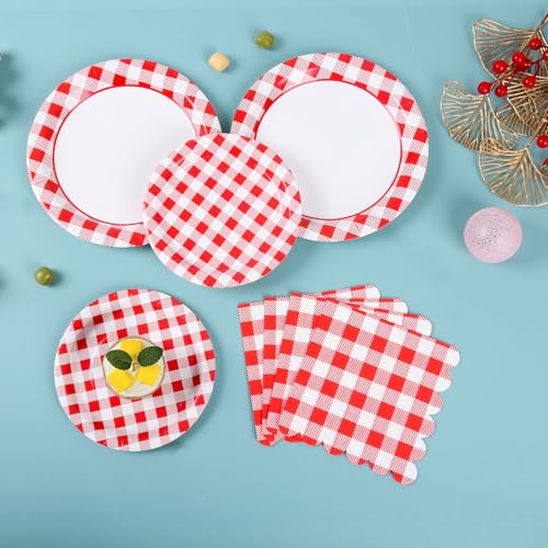 175Pcs Red Gingham Plates (175 Count)