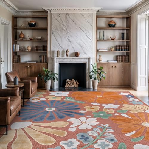 Outdoor Rug 9x12 Large Modern Floral Tropical Area Rugs for Outdoor and Indoor Patio Easy to Clean Non Shedding Living Room Porch Garden Washable Outside Carpet (108 Sq Ft)