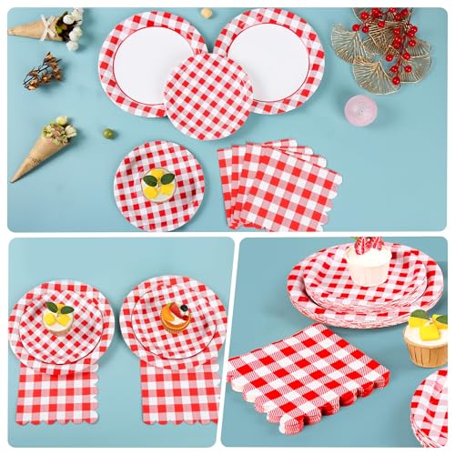150Pcs Christmas Red Gingham Plates and Napkins (150 Count)