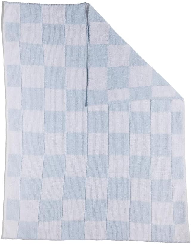 Living Textiles Chenille Knitted Blanket - Blue Check