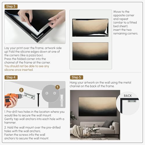 36"x72" Extra Large Framed Wall Art Soft Cream and Dark Abstract Landscape Illustration for Home Living Room Bedroom Frame Assembly Required