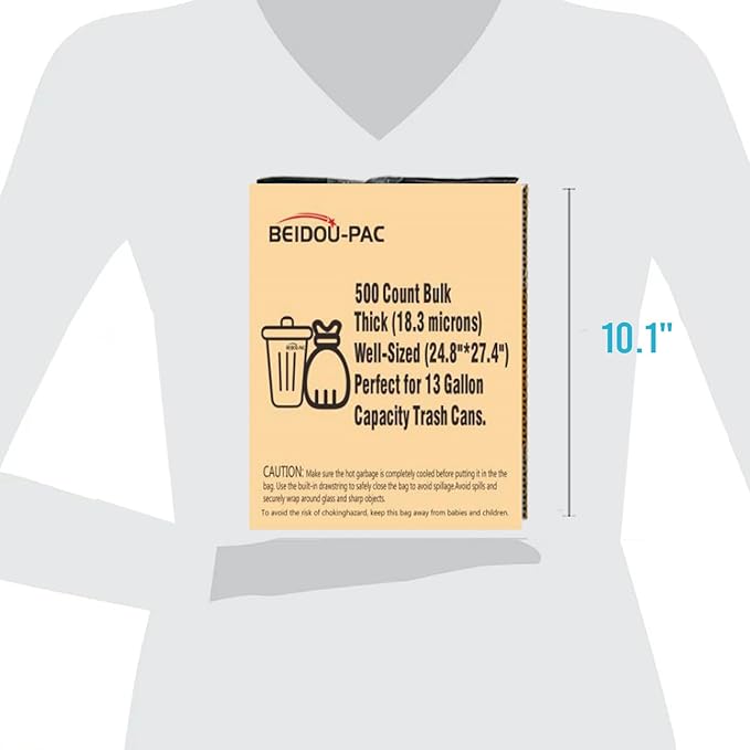 13 Gallon Trash Bags Drawstring, 500 Count Bulk Value Pack, Black & Unscented Garbage Bags, Multi-purpose Tall Kitchen Trash Bags Can Liners for Business Home Commercial and Industrial