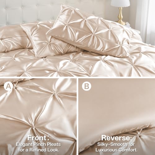 Satin King Size Comforter Set Beige