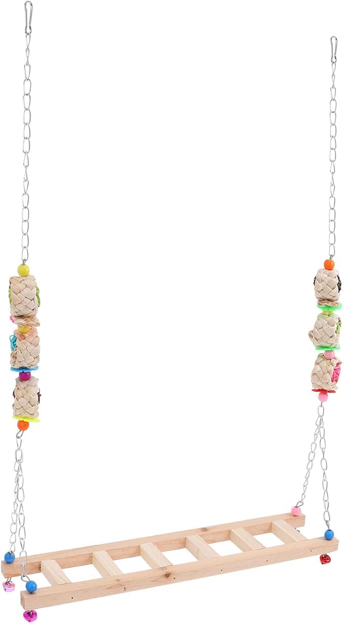 TOYANDONA Pet Chicken Swing with Wooden Climbing Ladder Rooster Standing Rack Natural Wood Hanging Perch for Cage Activity and Hen Play Random Color