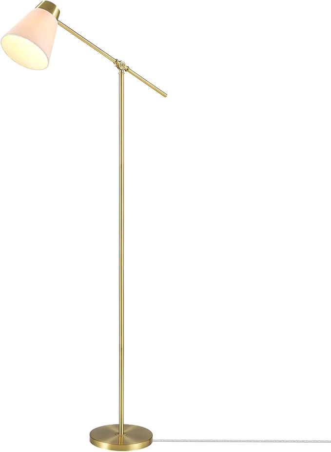 69" Floor Lamp, Swing Arm, Matte Brass Plated, On/Off Rotary Switch on Socket