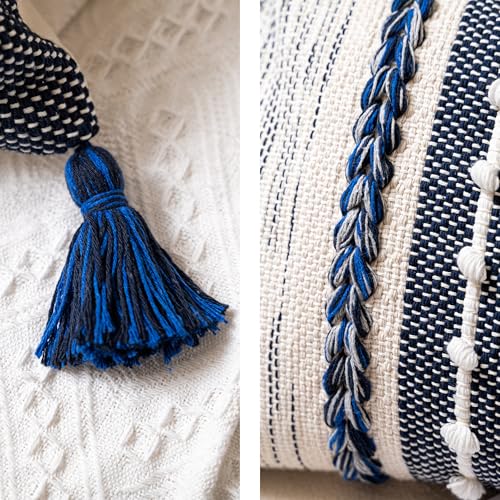 Decorative Lumbar Throw Pillow Cover 12x20 Boho Dark Blue Accent Cushion for Couch Sofa Farmhouse Pillowcase for Bedroom Living Room Home Décor Cover ONLY
