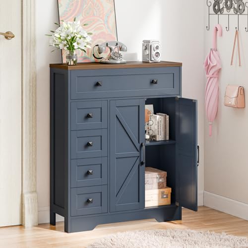 Farmhouse Storage Cabinet with 2 Doors and 5 Drawers