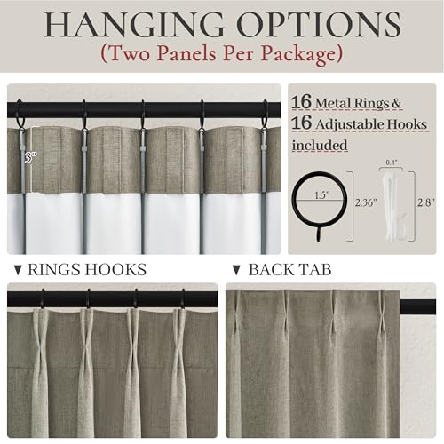 Grey Green Blackout Linen Curtains 84 Inches Long for Living Room Bedroom
