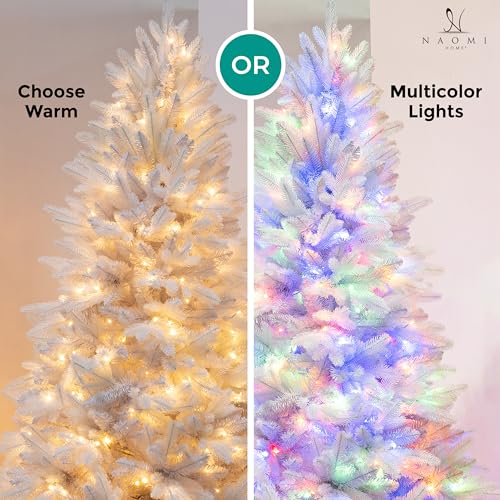 Bonnie 7 5ft White Christmas Tree with Lights Unique Colored Christmas Tree Prelit with 2193 Branch Tips 600 Warm Lights and Metal Stand Minimalistic Aritificial