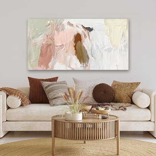 Abstract Canvas Wall Art For Living Room 24"x48" Pink and White Wall Art