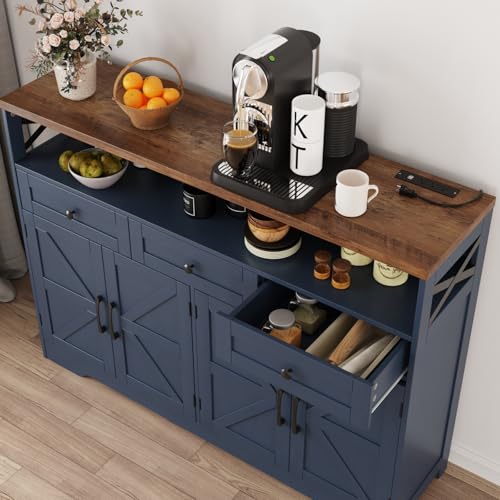 Farmhouse Buffet Cabinet with Drawers & Open Shelf