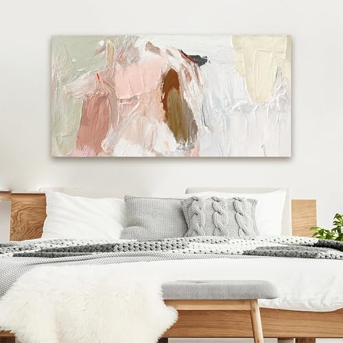 Abstract Canvas Wall Art For Living Room 24"x48" Pink and White Wall Art