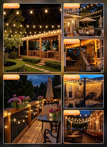 100FT 31 Bulbs Outdoor String Lights with Remote & Dimmable