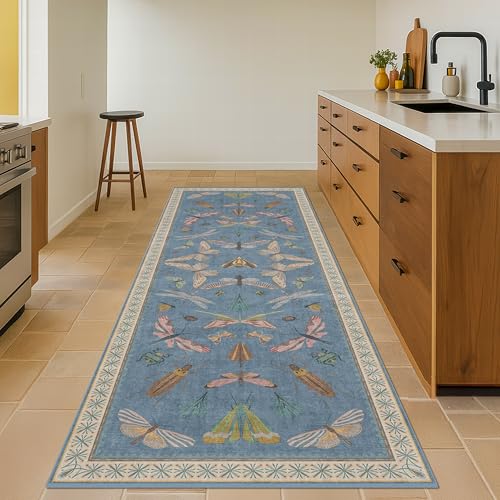 Blue Insect 2'6'' Wide 8' Long Hallway Runner Rug (20 Sq Ft)