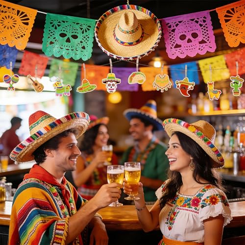 36PCS Wooden Cinco De Mayo Crafts Decorations Mexico Crafts for Kids Fiesta Party Ornaments to Paint