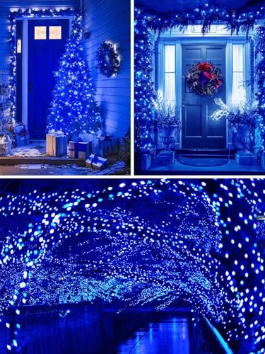 Solar Christmas Lights Outdoor 4 Pack 132FT 400LED Fairy String Lights Blue (4 Count)