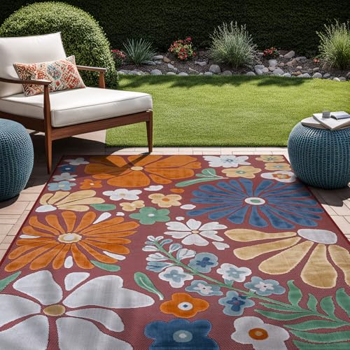 Outdoor Rug 6x9 Modern Floral Tropical Area Rugs for Outdoor and Indoor Patio Easy to Clean Non Shedding Living Room Porch Garden Washable Outside Carpet (58.5 Sq Ft)