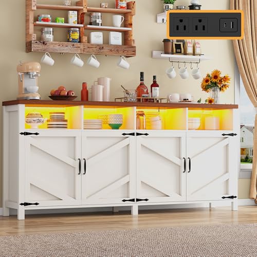 Buffet Sideboard with Storage with Power Outlets & LED Light