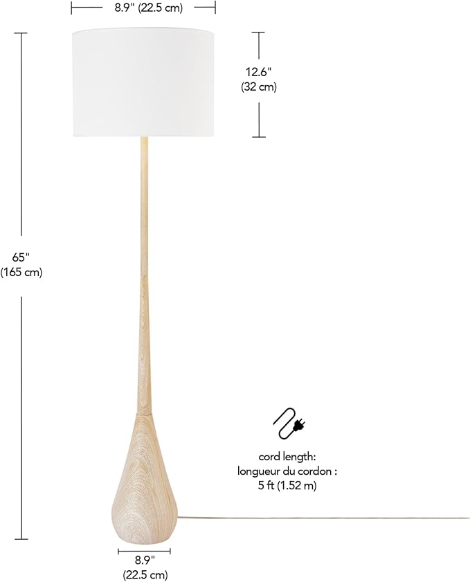 GLOBE Electric 65" Floor Lamp, Wood-Toned Finish, Japandi Style, E26 Base