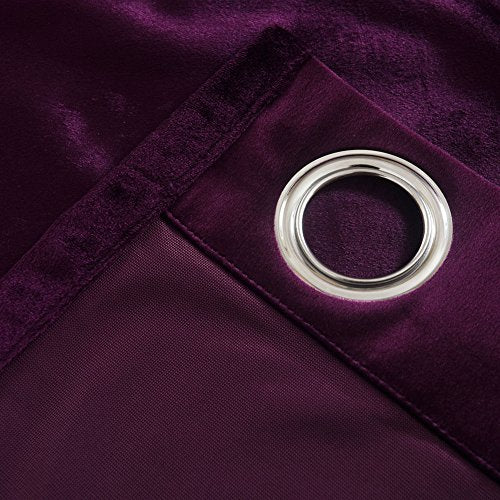 Luxury Velvet Blackout Curtains Panels with Grommet Draperies Eyelet 52Wx72L Inch Purple