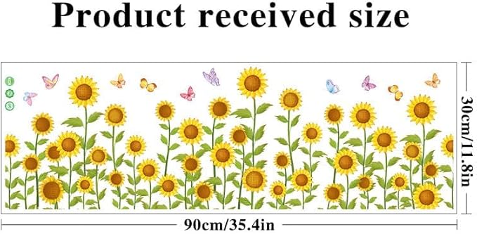 12x36 Inch Set - Sunflower Themed Floral Wall Decals for Decor, Self Adhesive Vinyl for Home Decor for Nursery, Home- Gift for Christmas, Thanksgiving (Floral Design #2)